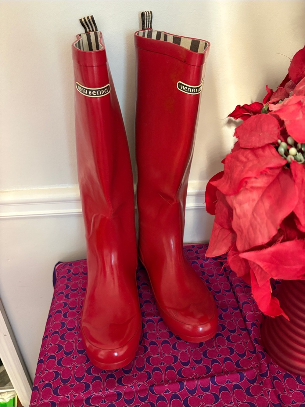 henri bendel Red Tall Waterproof Rain Boots size 9
